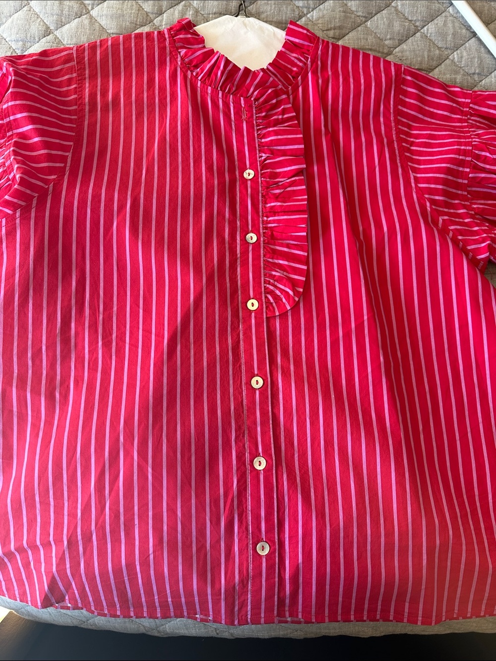 Entro ' Pink Striped Ruffle Button-Front Top - Picture 4 of 4